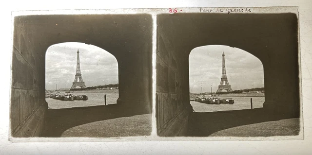PARIS TOWER EIFFEL BRIDGE DE GRENELLE STEREO GLASS PLATE 6x13 STEREOSCOPIC VIEW