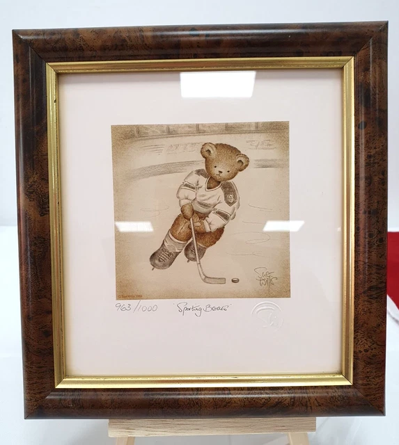 Sue Willis Signed Limited Edition Print 963 of 1000 Sporting Bears Hockey Framed