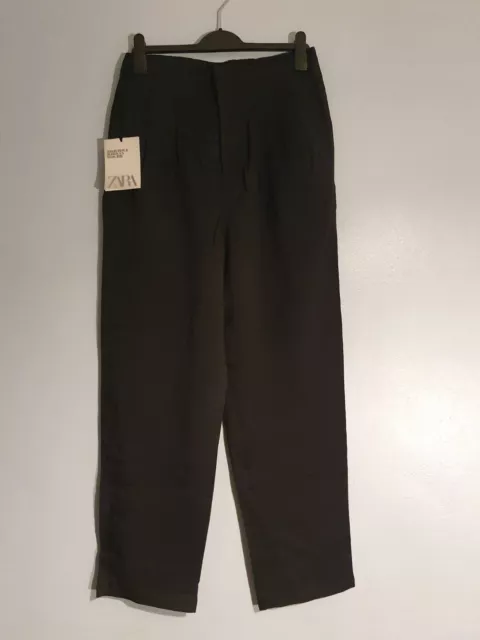 ZARA BLACK & Ecru Wide Leg Flowing Cropped Trousers Size Xs Uk 6/8 £29.99 -  PicClick UK