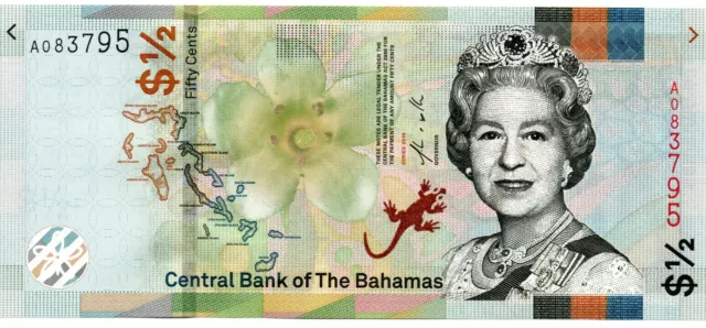 BAHAMAS $1/2 Half Dollar / Fifty Cents 2019 P NEW Prefix A - UNC Banknote