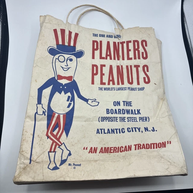 Rare Vintage Planters Peanuts Atlantic City NJ Boardwalk Shop Bag Adv Ad Label