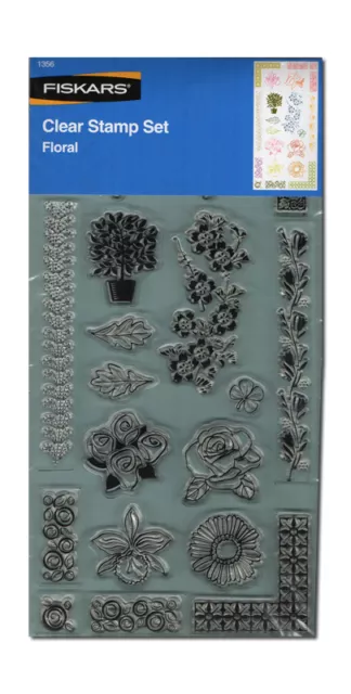 Original Fiskars Clearstamps Stempel Set Floral Blumen Ecken Bordüren (1356)