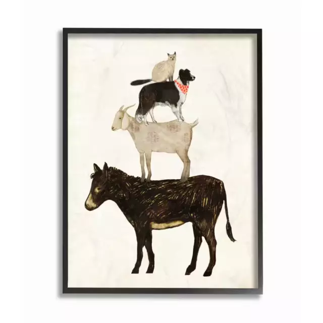 11 In. X 14 In. "Donkey Goat Dog and Cat Barnyard Friends Stacked" by Artist Vic