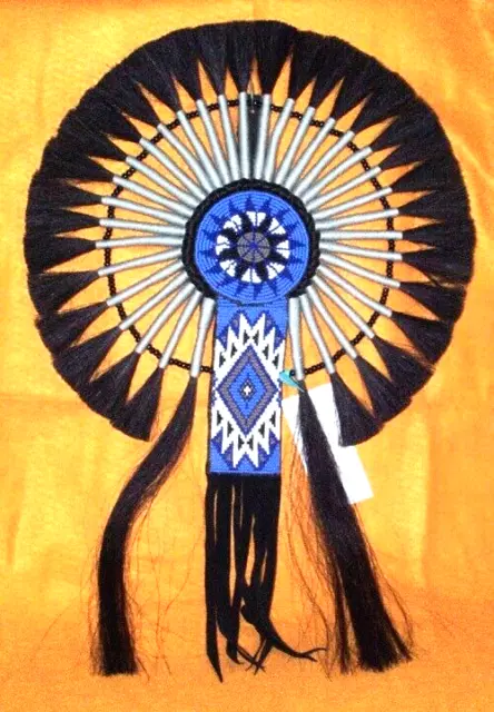 Native American Horsehair Bustle w Beadwork Navajo Regalia Home Decor 16x24" #22