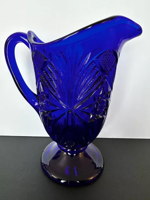 RARE Vintage Mosser Glass Water Pitcher Cobalt Blue Heavy /thick Very Nice.