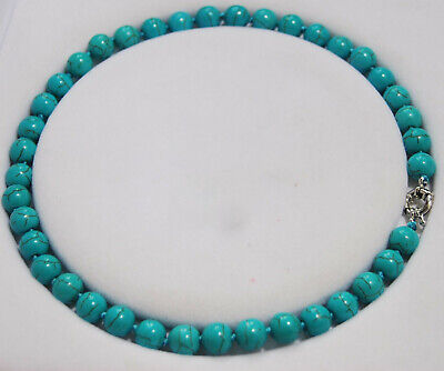 6mm Natural Blue Turquoise Round Gemstone Beads Necklace 18''
