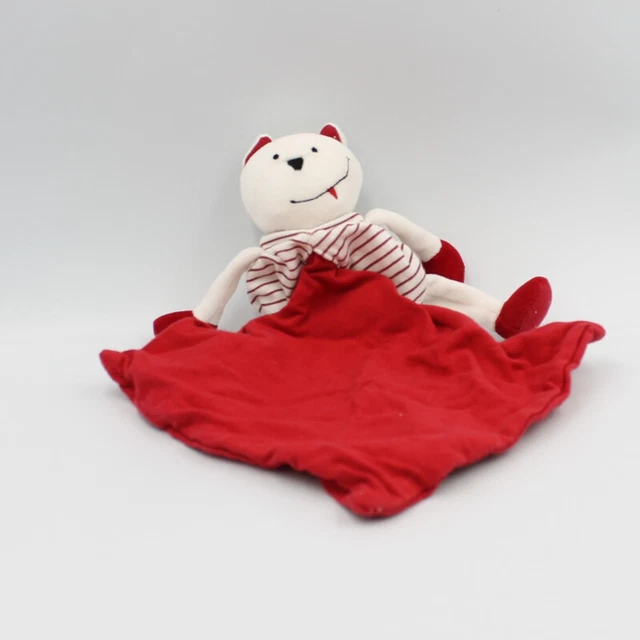 Doudou ours chat blanc rouge rayé mouchoir BERLINGOT - 28769