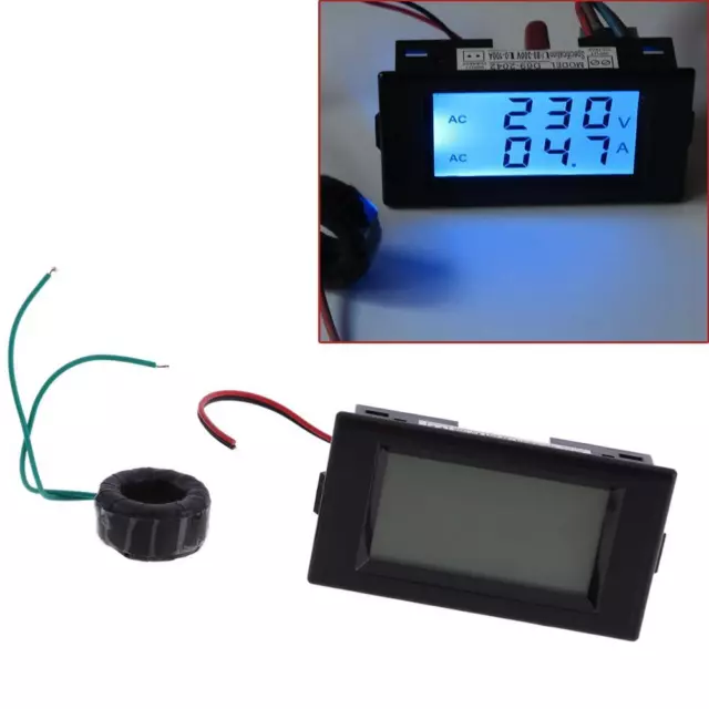 Digital AC 300V 100A LCD Dual Panel Volt Amp Combo Meter +CT 110V 220V 240V