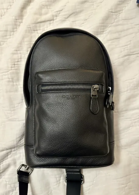 Mens Coach West Pack Black Pebbled Leather Crossbody Sling Bag- #2540 Pre-Owned