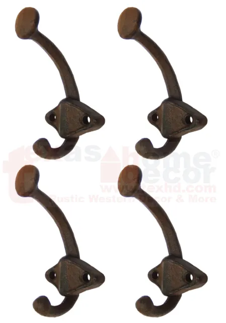 Lot 4 Cast Iron Double Hook Rustic Coat Hanger Key Holder Towel Purse 3 5/8 inch