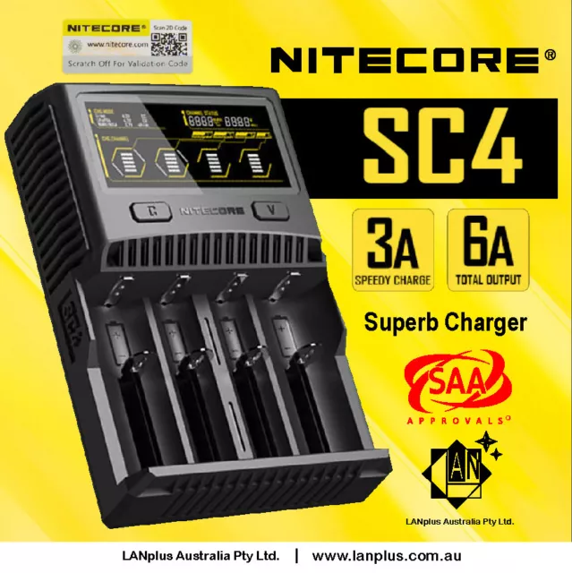 Nitecor SC4 3A 6A 4 Slot Super Battery Charger 4 lithium NiMH AA AAA C D >VC4 D4