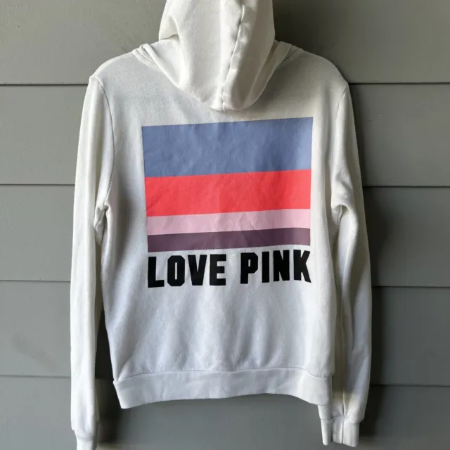 Victoria's Secret Love Pink Sweatshirt Size Medium Half Zip White Hoodie Stripe