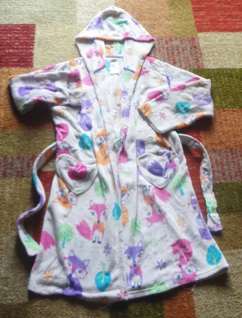 Komar Kids Hooded Robe Fox Print Tie Belt Heart Pockets Girls Size L 14/16