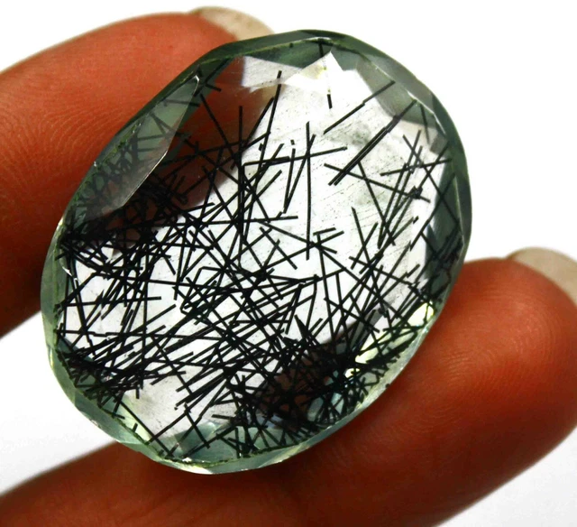 Certifié EGL 69.30 CT Fabrication pour Bijoux Noir Rutile Quartz Gemme DN1152