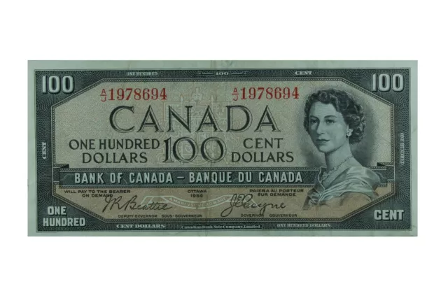 Canada 1954 $100 Bill "Devil's Face" Beattie Coyne Prefix A/J BC-35B VF