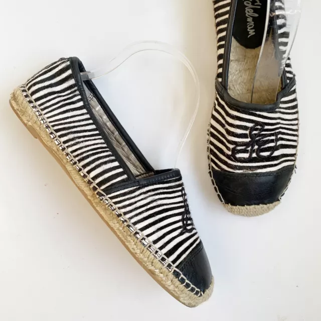 Sam Edelman Lewis Calf Hair Zebra Print Espadrille Flats Black Women’s Size 6.5M