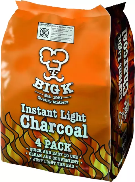 Big K Instant Light Lumpwood Charcoal, 4X1Kg Bags Instant BBQ Charcoal