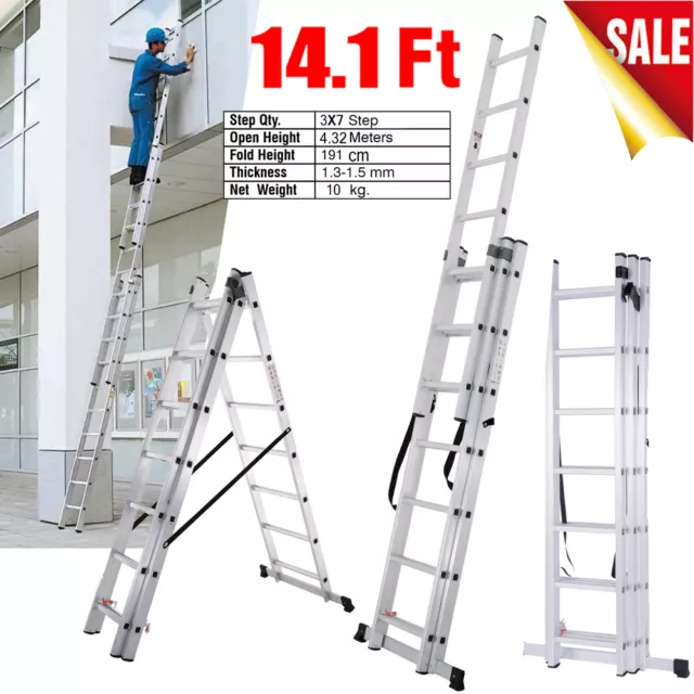 Triple Extension Ladders Professional Trade Working 3 Section Aluminium Ladder