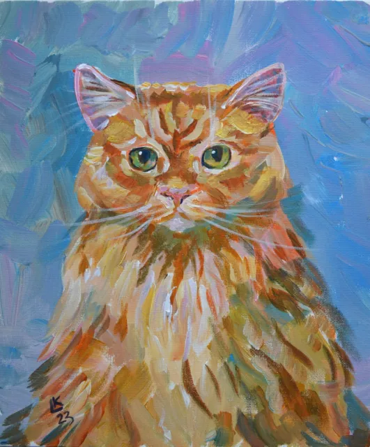 Original acrylic painting Tabby Ginger cat kitten pet one of a kind artwork