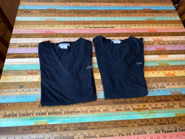 LACOSTE Shirts Womens 42 Black Short Sleeve V Neck LOT of 2 Medium M