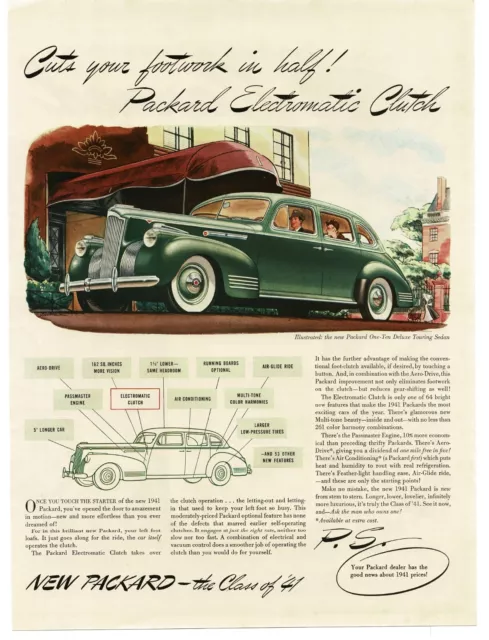 1941 Packard 110 Deluxe Green Touring Sedan artist rendering Vintage Print Ad
