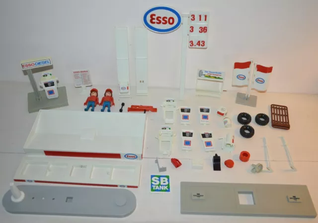 Playmobil Vintage Station Service Esso - Set 3439 De 1981 - Complet Avec Pompiste Et Accessoires