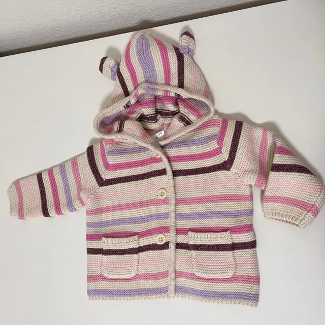 Baby Gap Garter Sweater Cardigan Pink Purple Striped Girls Size 3-6 Months NWT