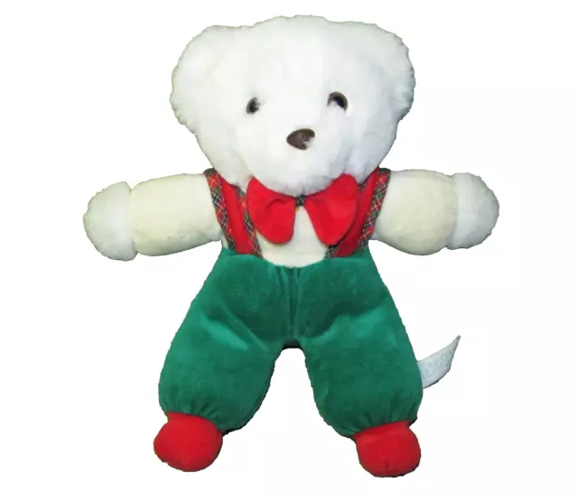 Bantam Teddy Rattle Christmas Bear Velour Red Green White Plush Stuffed Baby 11"