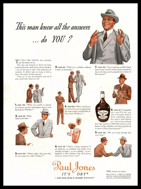 1939 Paul Jones Whisky "This Man Knew All The Answers. Do You?" Vintage Print Ad