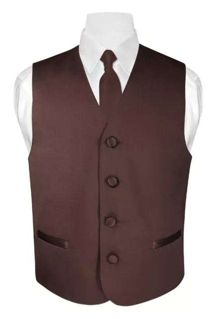 BOY'S Dress Vest & NeckTie Solid Chocolate Brown Color Boys Neck Tie Set for Tux