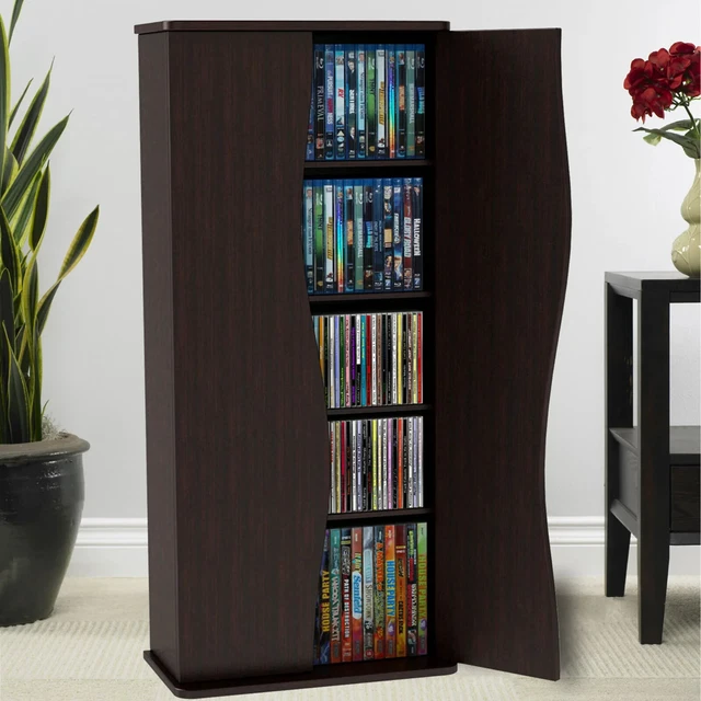 Media Storage Organizer Cabinet Tower Shelf Display Doors Rack Bookshelf Stand