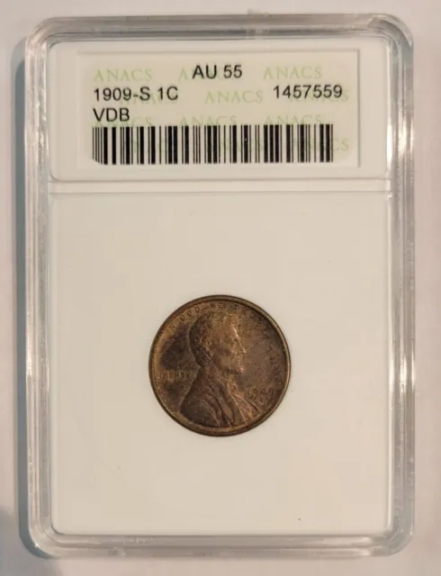 1909-S VDB Lincoln Wheat Cent Penny 1c ANACS AU55