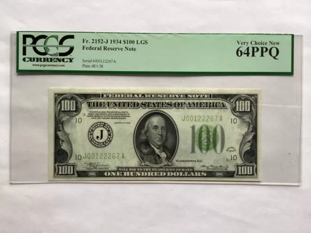 1934 $100  Frn - Kansas City - Lime Green Seal