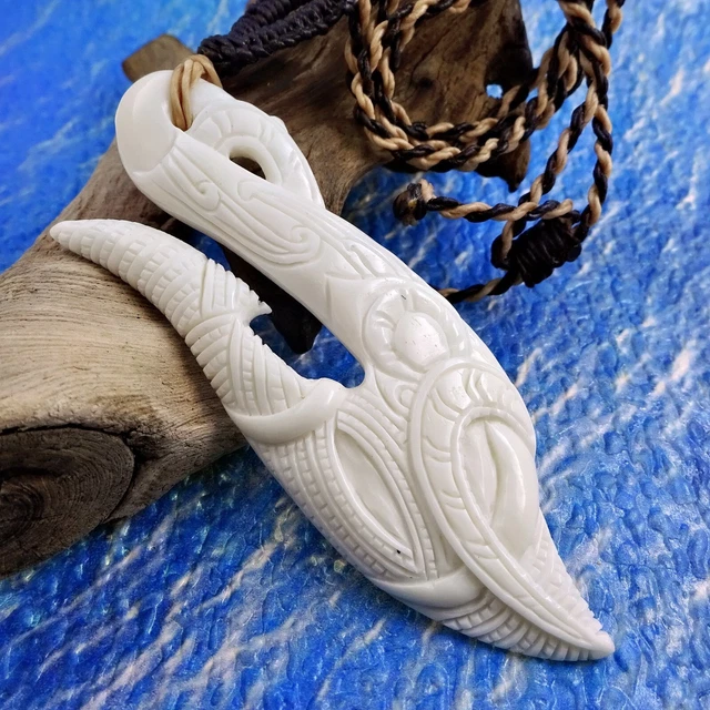 Macrame Maori Fish Hook Pendant Huge 3.65 Inches Tall Hei Matau