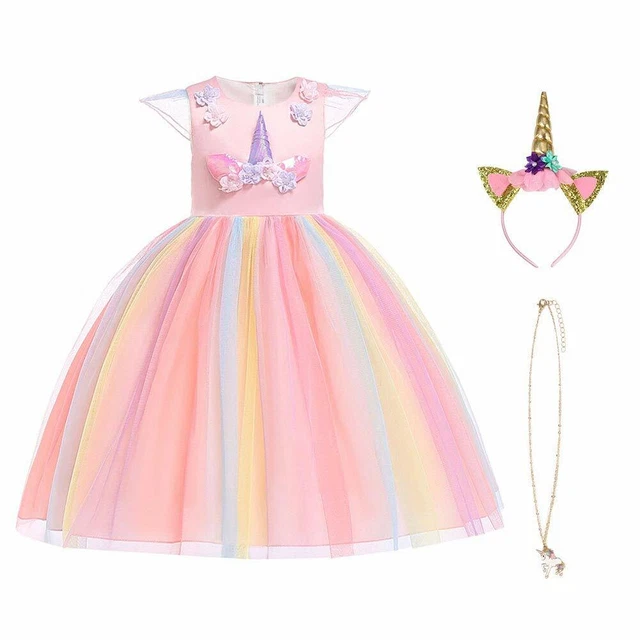 URAQT Ragazza Vestito Unicorno, Ruffles Fiori Festa Cosplay Abito da (c9c)
