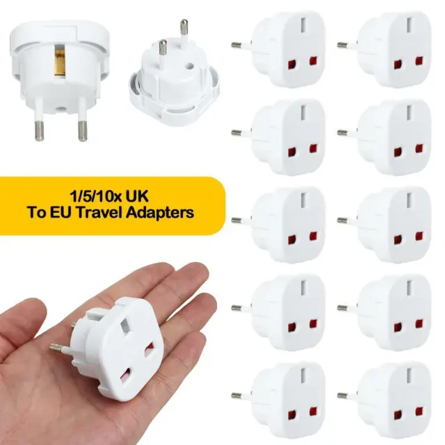 PIN Wall Socket Outlet Connector Socket Plug UK to EU Converter Travel Adapter