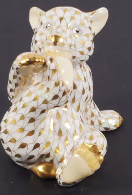 Mint HEREND GUILD HUNGARY Bear Cub #15484 24k Gold Fishnet Figurine