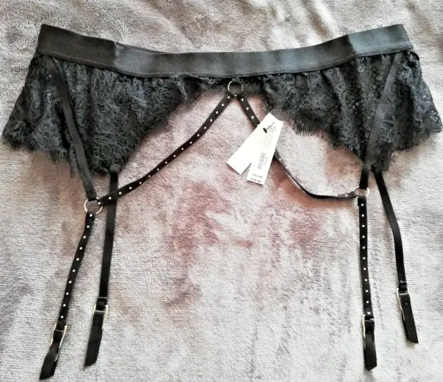 Ann Summers Black Lace And Diamante Suspender Belt It Girl Size Large Bnwt