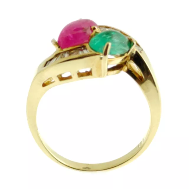 ESTATE 2.58ctw Emerald Ruby & Baguette Diamond Twist Cocktail Ring in 18k Gold 3