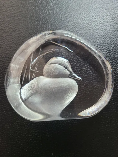 Mats Jonasson Sweden Lead Crystal Glass Figure Paperweight Signed Duck Duckling