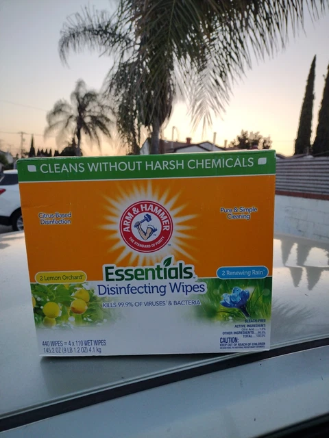 (4 Pack) Arm & Hammer Essentials Disinfecting Wipes Renewing Rain/Lemon Orchard!