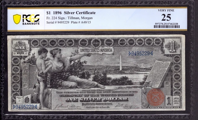1896 $1 Silver Certificate Educational Note Fr.224 Tillman Morganpcgs B Vf 25