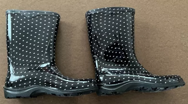 Sloggers Women's Size 9 Rain & Garden Boots Black w White Polka Dots Made in USA