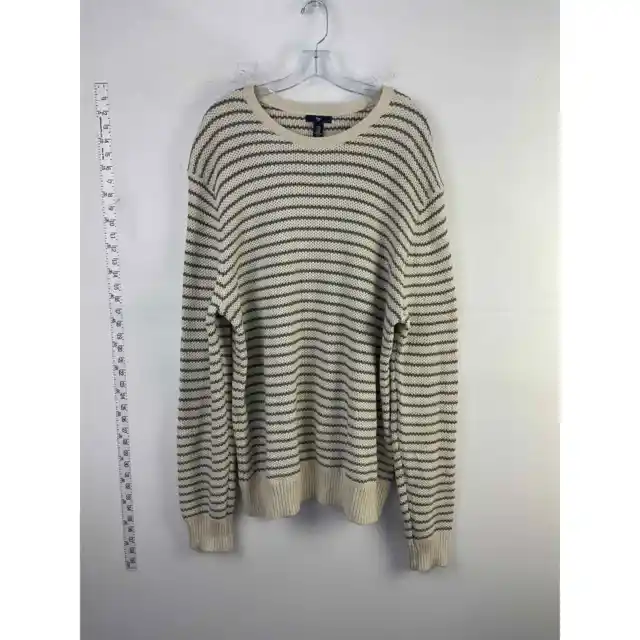 Gap Mens Cream Cotton Pullover Knitted Sweater 2XL Ivory Gray Striped