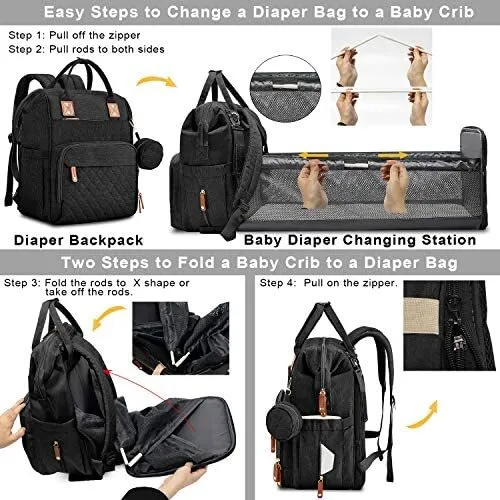 Multi-Functional Baby Diaper Bag Backpack with Bassinet Changing Station Crib 19