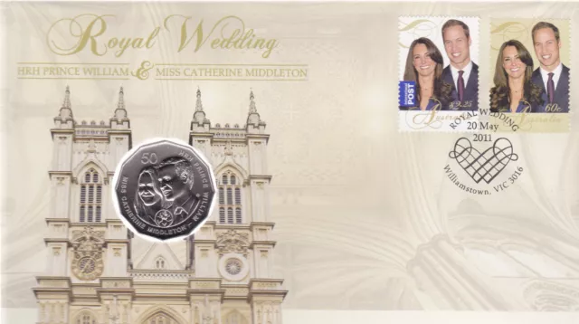 2011 Royal Wedding HRH William & Kate Middleton FDC/PNC With RAN 50c Coin