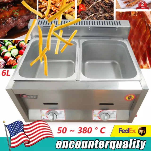 2 Burner Commercial Gas Feyer Deep Fryer Countertop Gas Fry 2Pot Stainless Steel
