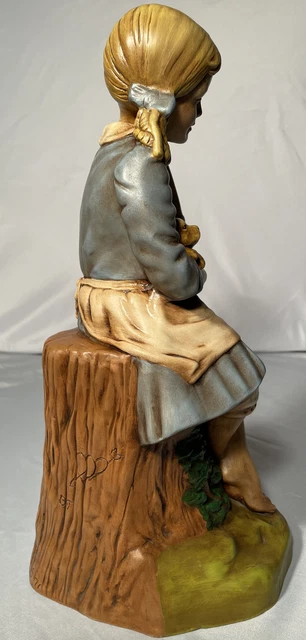 Vintage Holland Mold Girl Sitting On Tree Stump Holding Dog Puppy 1971 16” Tall 9