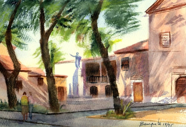 PINTURA A LA ACUARELA ORIGINAL de BERRUGUETE  “la sombra de los pinos” Watercolo