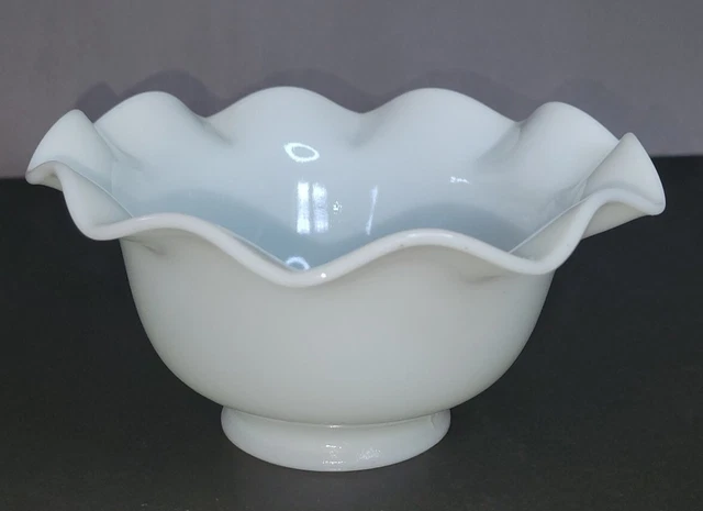 VINTAGE 10 RUFFLE WHITE MILK GLASS SHADE 2 1/4” Fitter   3” H x 5 3/4” D